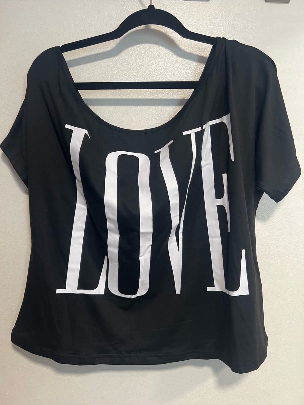 Black LOVE Graphic Tee Off The Shoulder Top